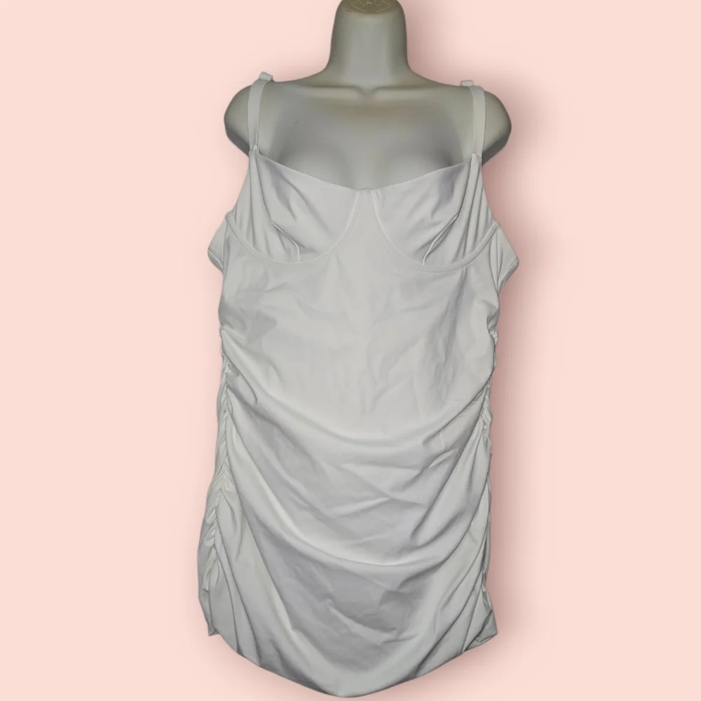 SKIMS One Piece Ruched Shaping Sculpting Swim Dress In Marble White Smoothing 3X